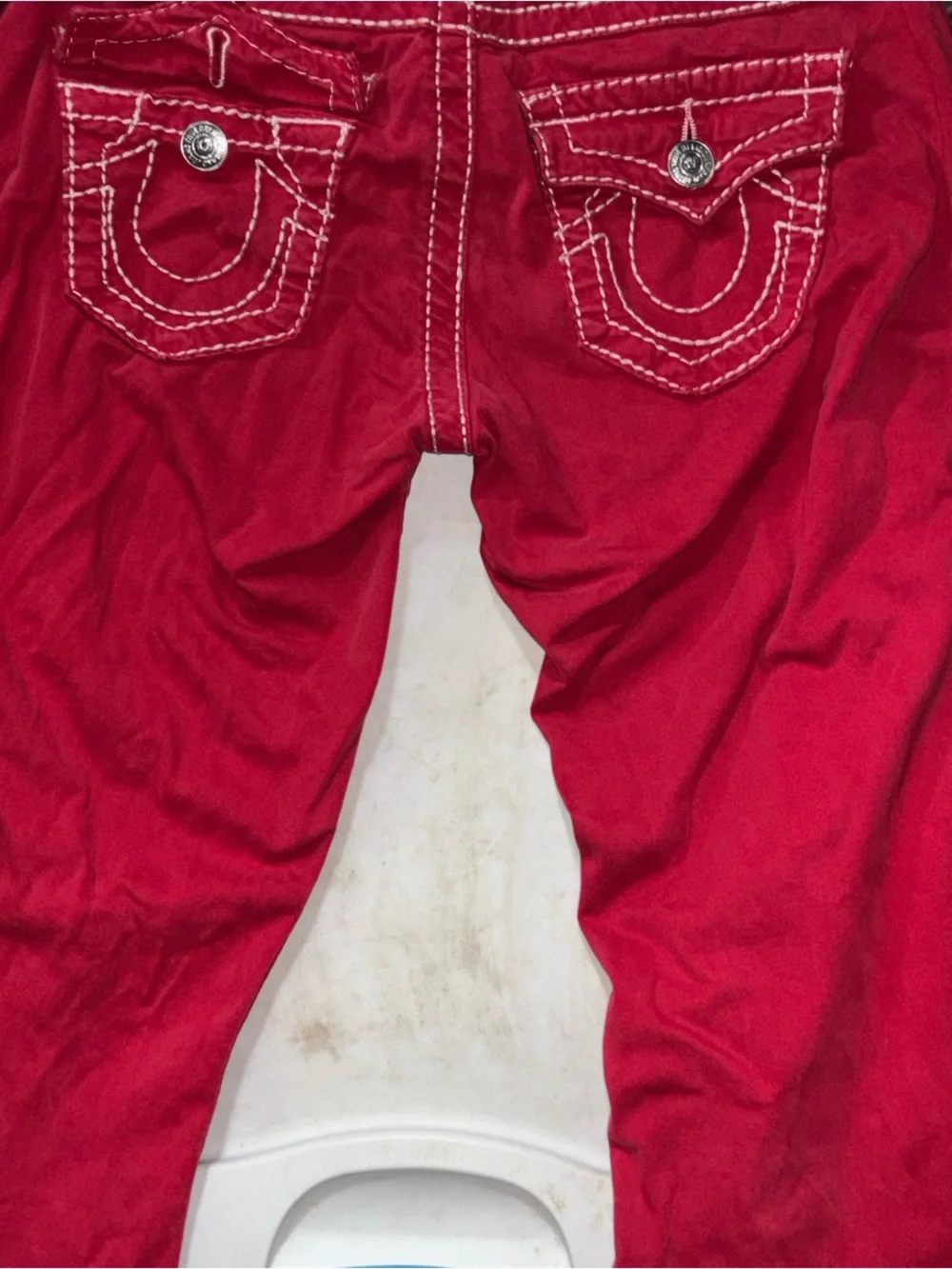 True Religion Red Jeans with White Contrast Stitching
